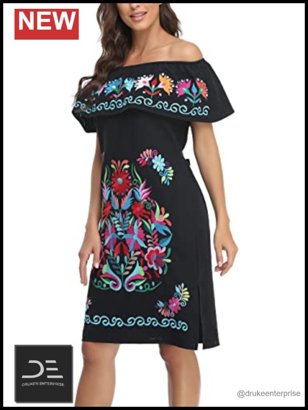 Mexican Embroidered Off Shoulder Dress Sleeveless
